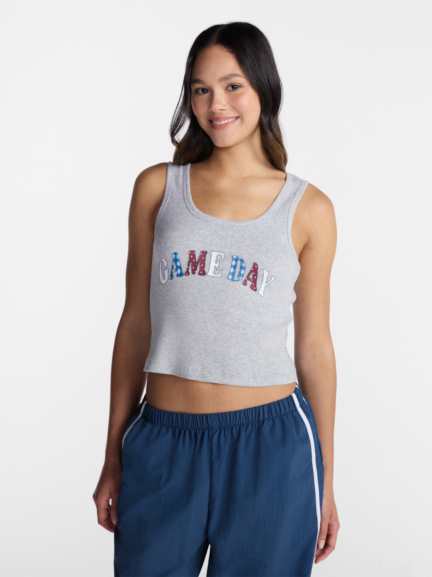 No Boundaries Ribbed Graphic Game-Day Tank Top, Women's and Women's Plus Sizes XXS-4X