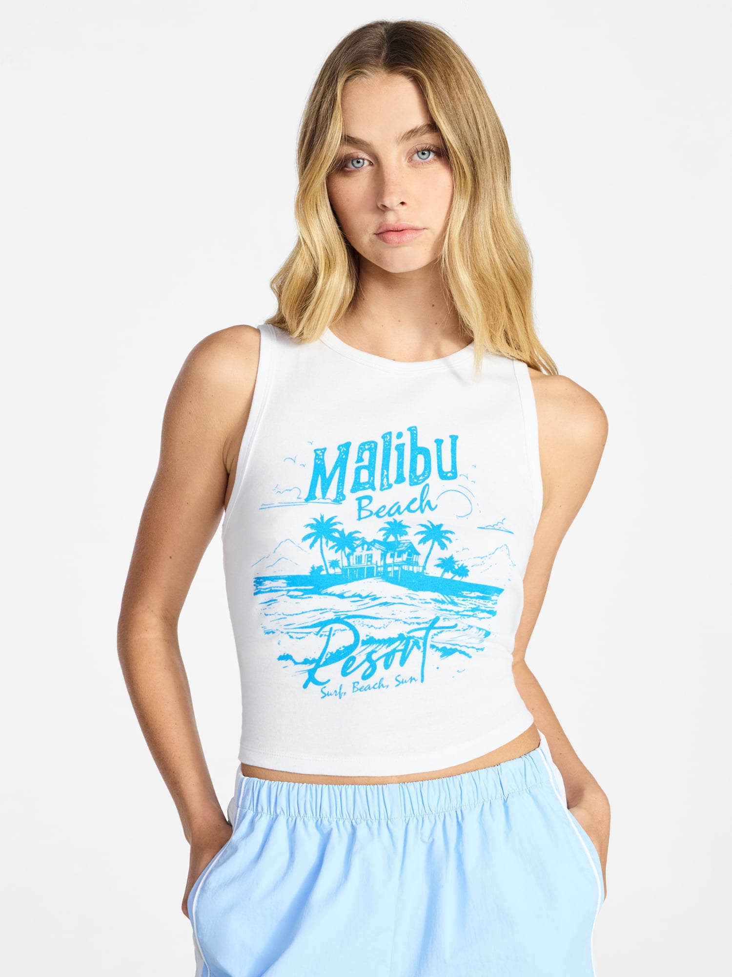 No Boundaries Cotton Ribbed Graphic Tank Top, Women's XXS-XXL