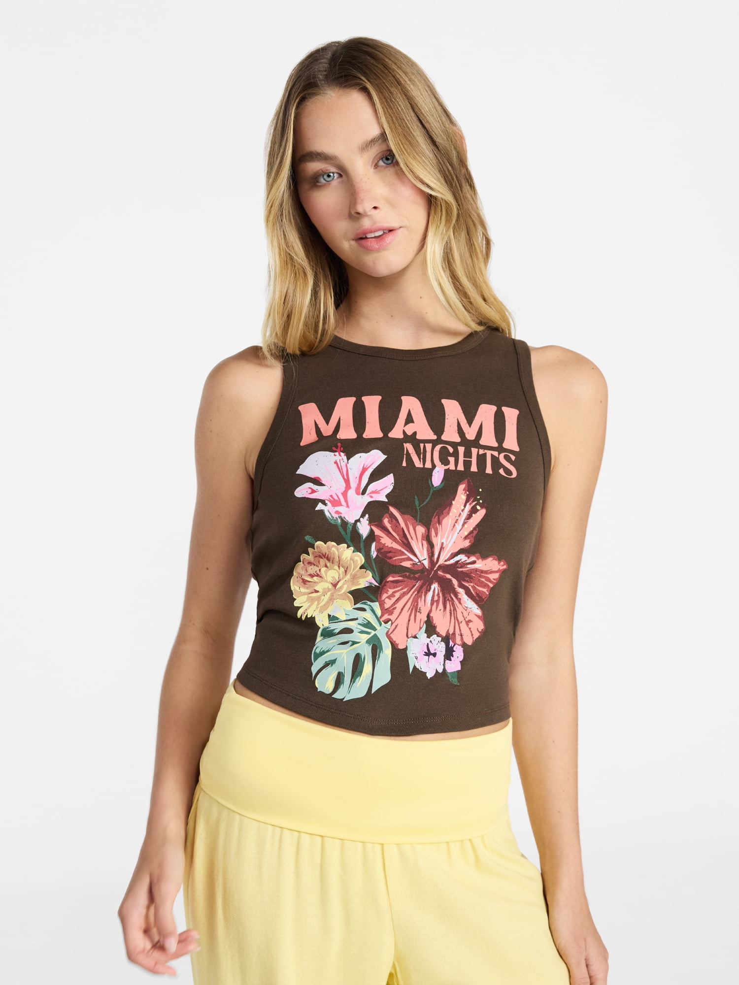 No Boundaries Cotton Ribbed Graphic Tank Top, Women's XXS-XXL