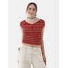 No Boundaries Ribbed Henley Top with Short Sleeves, Women’s and Women’s Plus