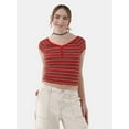 thumbnail image 1 of No Boundaries Ribbed Henley Top with Short Sleeves, Women’s and Women’s Plus, 1 of 6