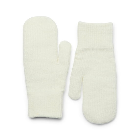 No Boundaries Women's Ribbed Knit Mittens, Winter White