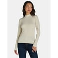 thumbnail image 1 of No Boundaries Ribbed Mock Neck Top with Long Sleeves, Women’s and Women’s Plus, 1 of 5