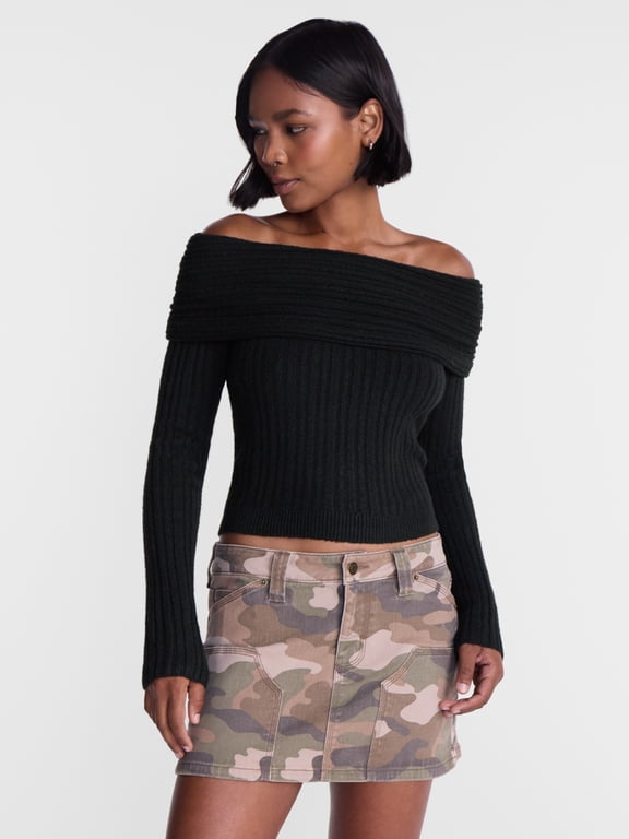 Ribbed Off The Shoulder Sweater, Midweight, Women's and Women's Plus XXS-4X