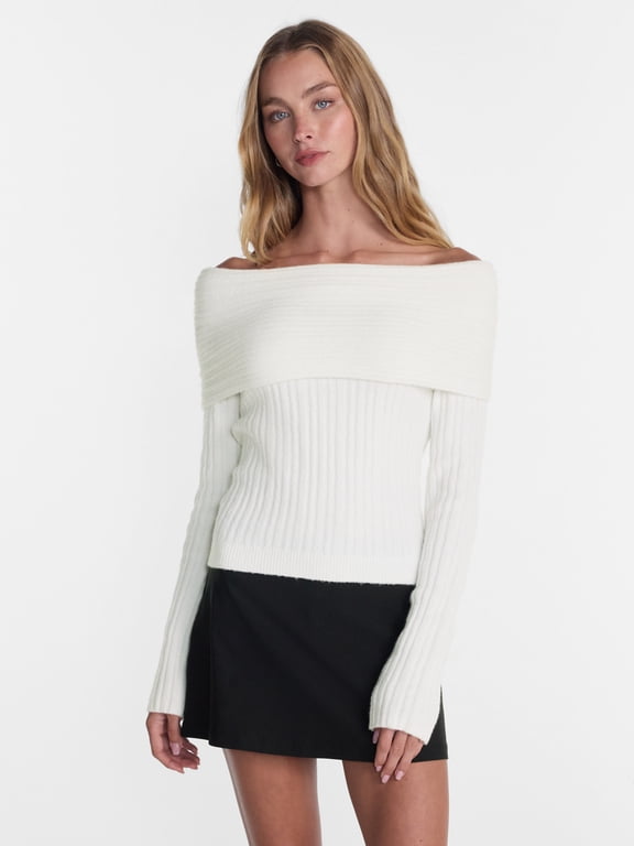 Ribbed Off The Shoulder Sweater, Midweight, Women's and Women's Plus XXS-4X