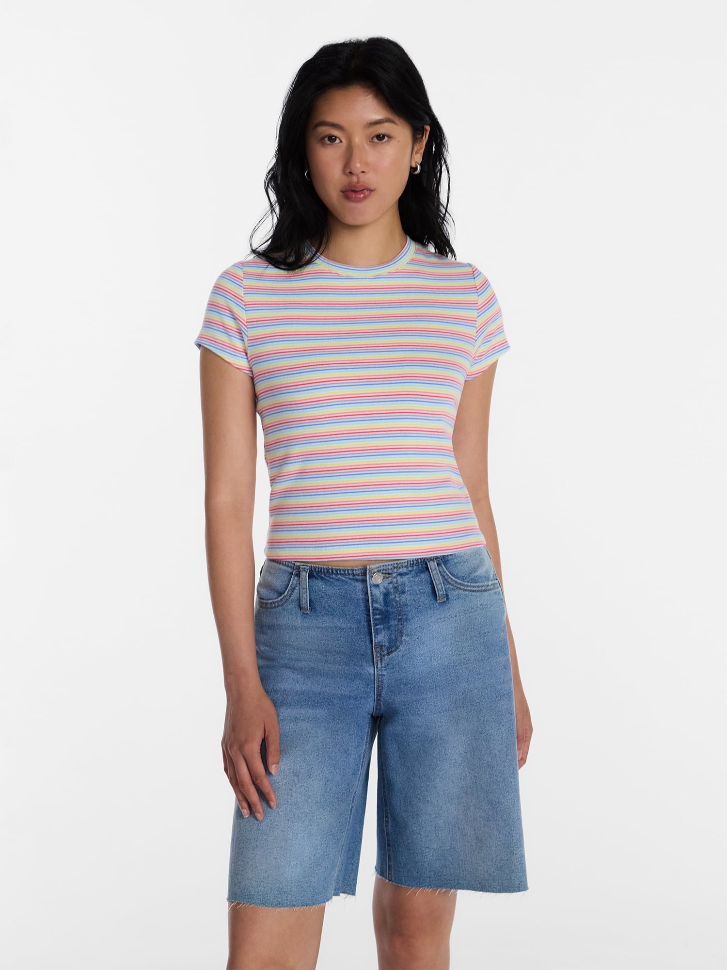 No Boundaries Pride Striped Cotton Baby Tee, Women's XXS-XXL