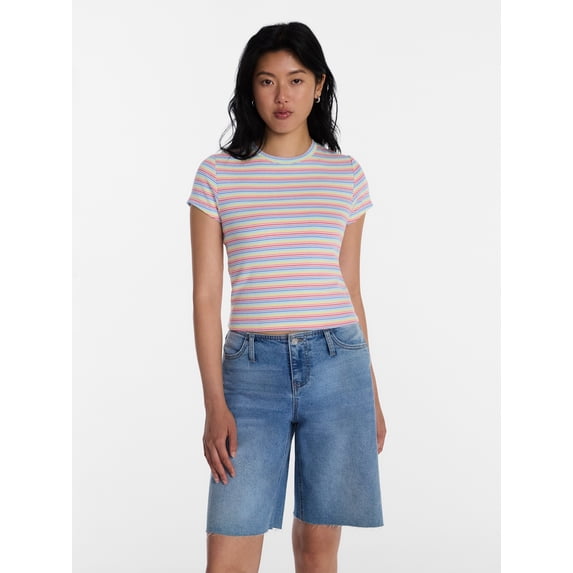 No Boundaries Pride Striped Cotton Baby Tee, Women's XXS-XXL