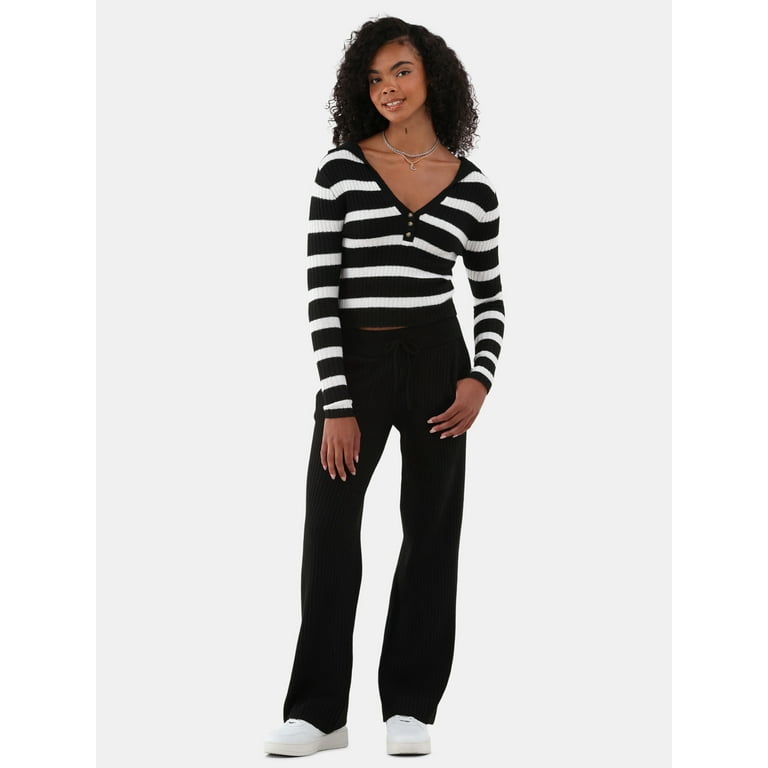 Women's two-piece striped tube top + straight pants suit Women's two-piece striped tube top + straight pants suit