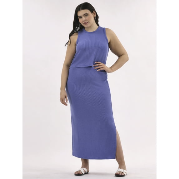 No Boundaries Ribbed Tank Top and Midi Skirt Set, 2-Piece, Women's Plus