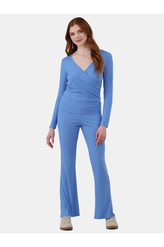 Ribbed Top and Flare Pants Pajama Set, 2-Piece, Women’s and Women’s Plus