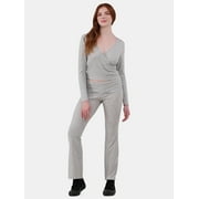 NO BOUNDARIES Ribbed Top and Flare Pants Pajama Set, 2-Piece, Women’s and Women’s Plus