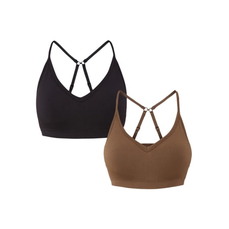 No Boundaries Seamless Ribbed Triangle Bralette, 2-Pack, Women's, Sizes XS-3XL