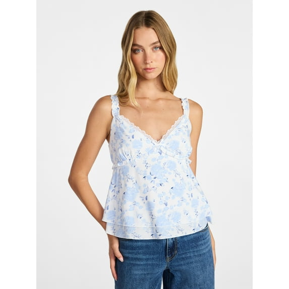 No Boundaries Floral Print Ruffle Cami, Women’s XXS-XXL