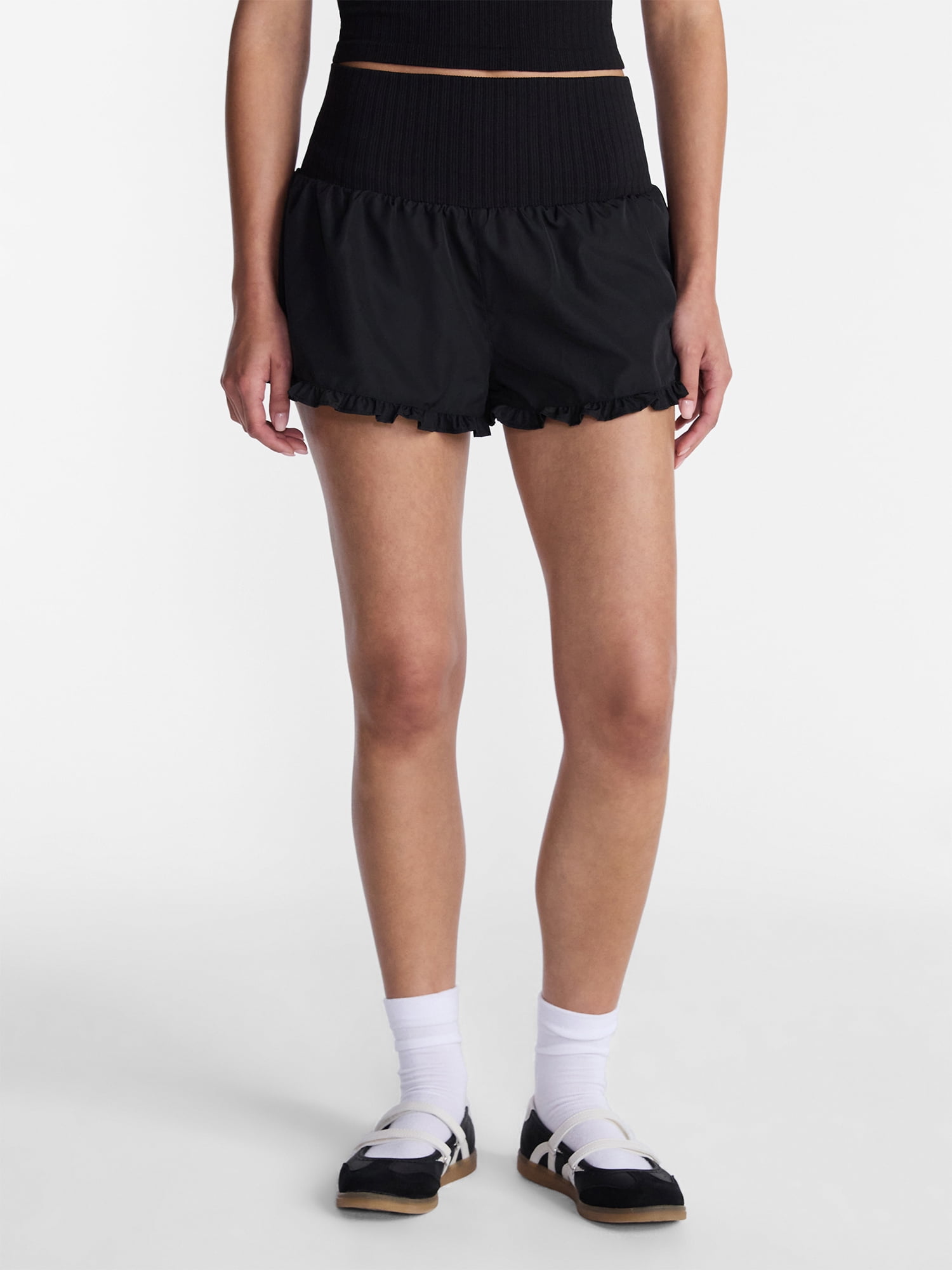 No Boundaries Ruffle Hem Shorts, 2" Inseam, Women's XXS-XXL