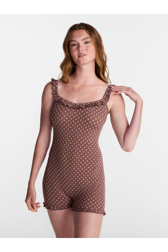 Ruffle Neck Sleep Romper, Women's XS-XXL