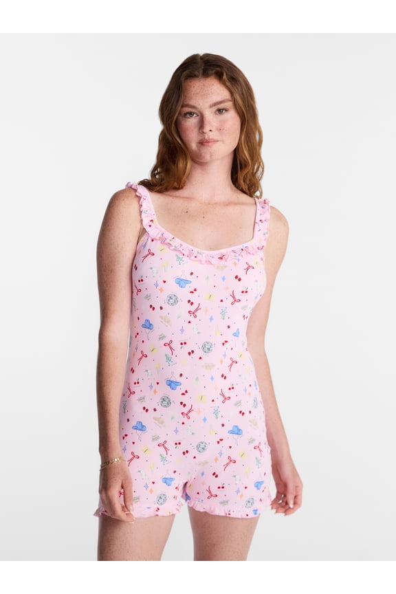 Ruffle Neck Sleep Romper, Women's XS-XXL