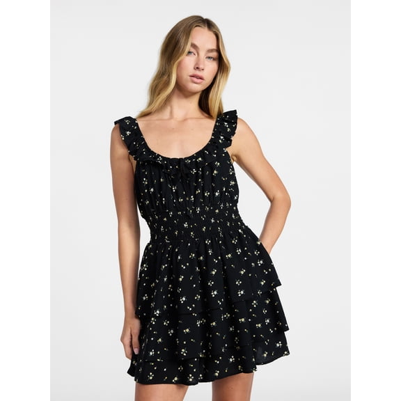 No Boundaries Ruffle Smocked Waist Romper, Women’s XXS-XXL