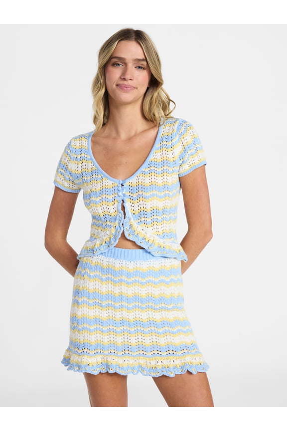 Ruffle Pointelle Cardigan and Skirt Set, 2-Piece, Women’s XXS-XXL