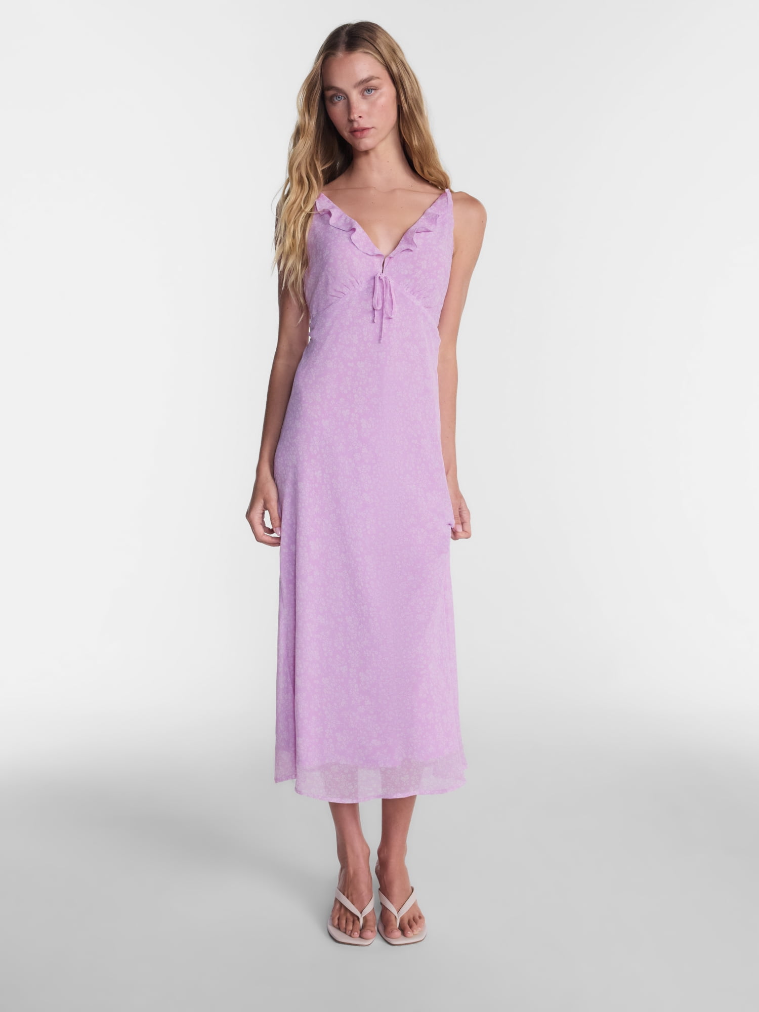 No Boundaries Ruffle V Neck Maxi Dress, Women's XXS-XXL