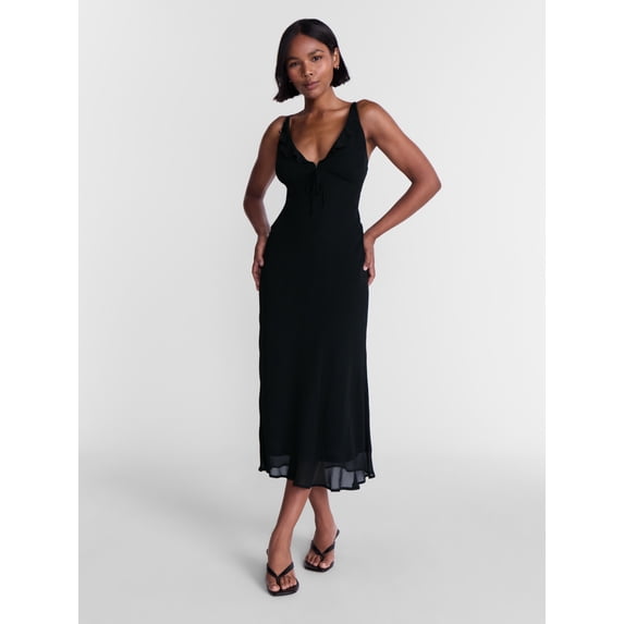 No Boundaries Ruffle V Neck Maxi Dress, Women's XXS-XXL