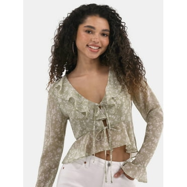 No Boundaries Ruffle Woven Top, Women's