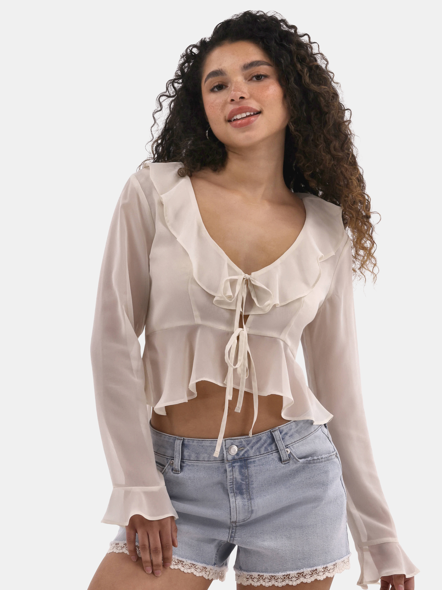 No Boundaries Ruffle Woven Top, Women's