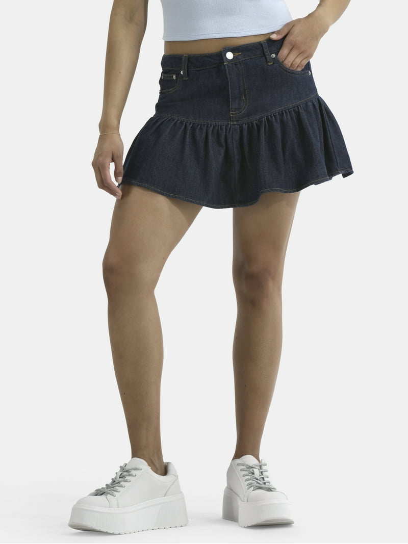 No Boundaries Ruffle Yoke Mini Skirt, Women's - Walmart.com