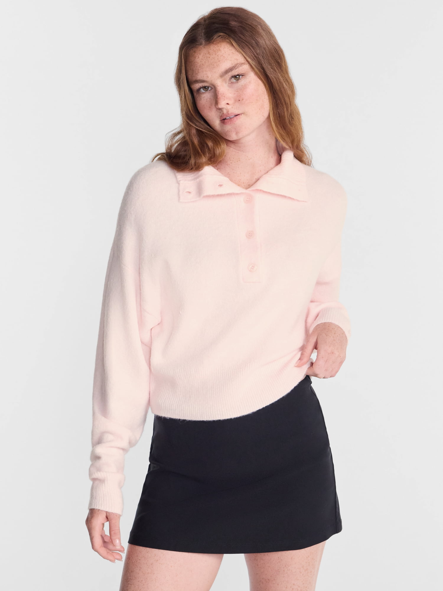 No Boundaries Rugby Collared Sweater, Lightweight, Women's and Women's Plus XXS-4X