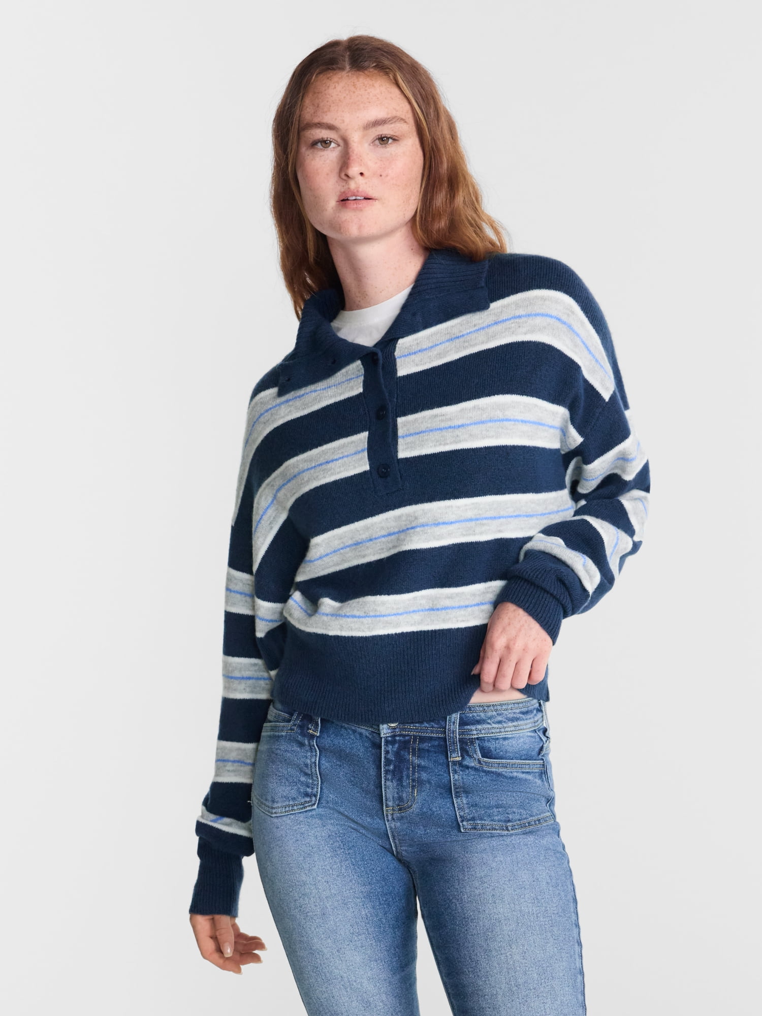 No Boundaries Rugby Collared Sweater, Lightweight, Women's and Women's Plus XXS-4X