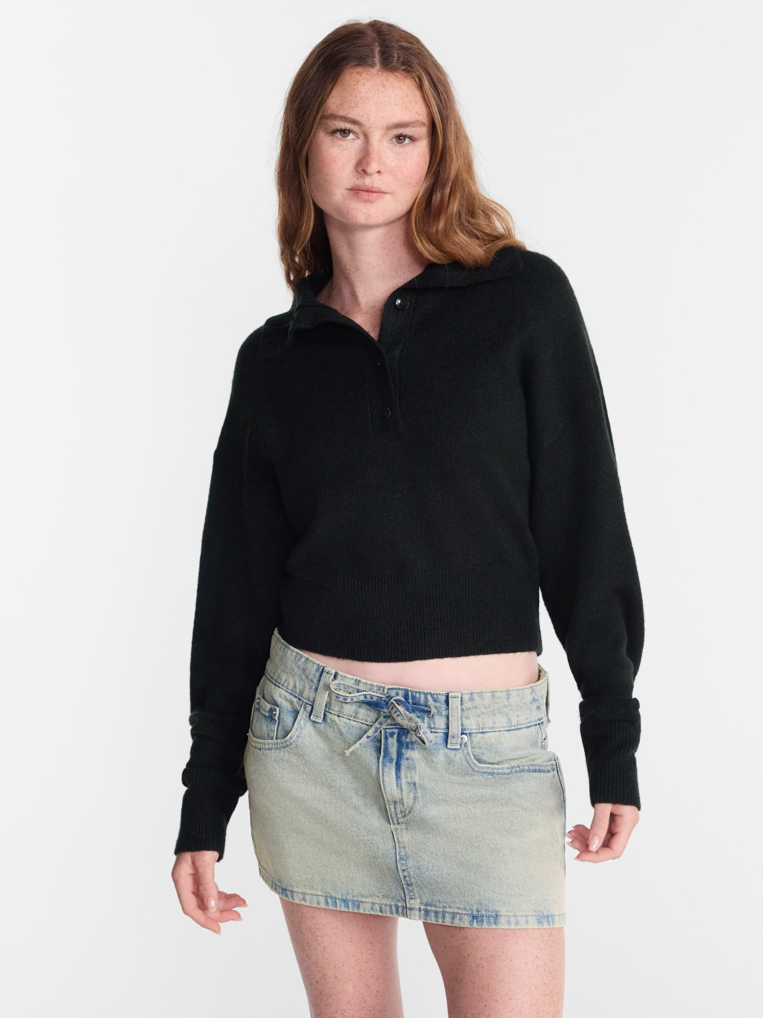 No Boundaries Rugby Collared Sweater, Lightweight, Women's and Women's Plus XXS-4X