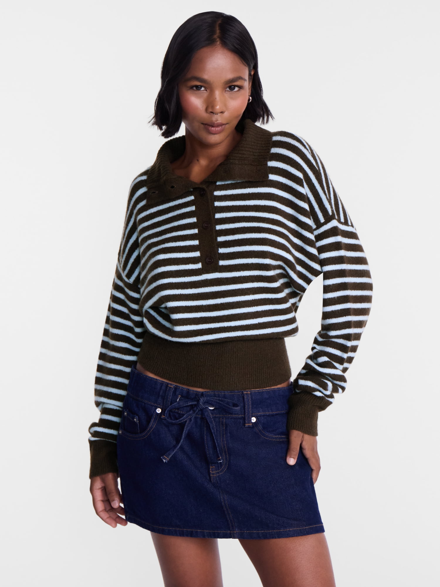 No Boundaries Rugby Collared Sweater, Lightweight, Women's and Women's Plus XXS-4X