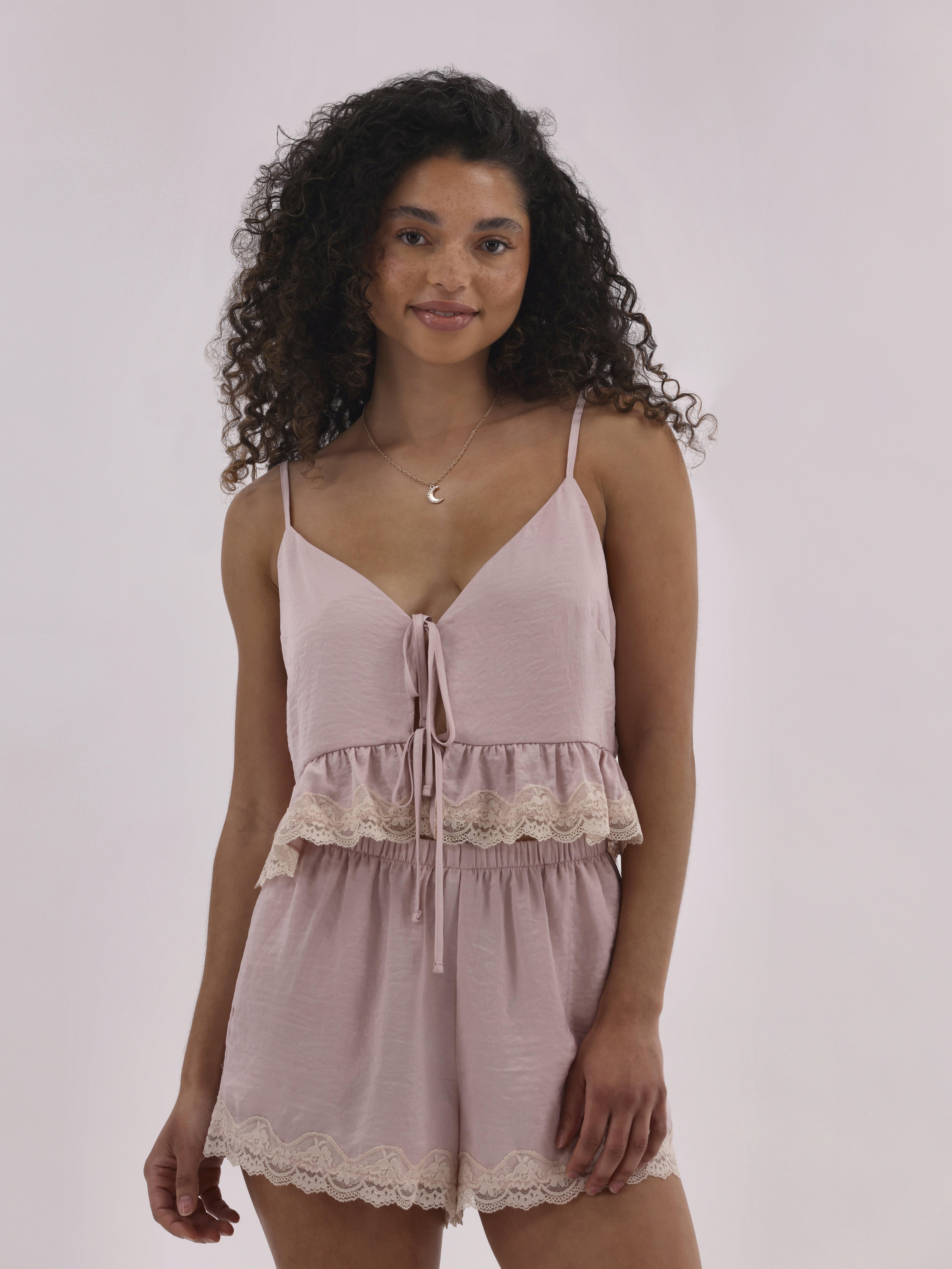 No Boundaries Satin Sleep Cami with Scallop Lace Trim, Women's