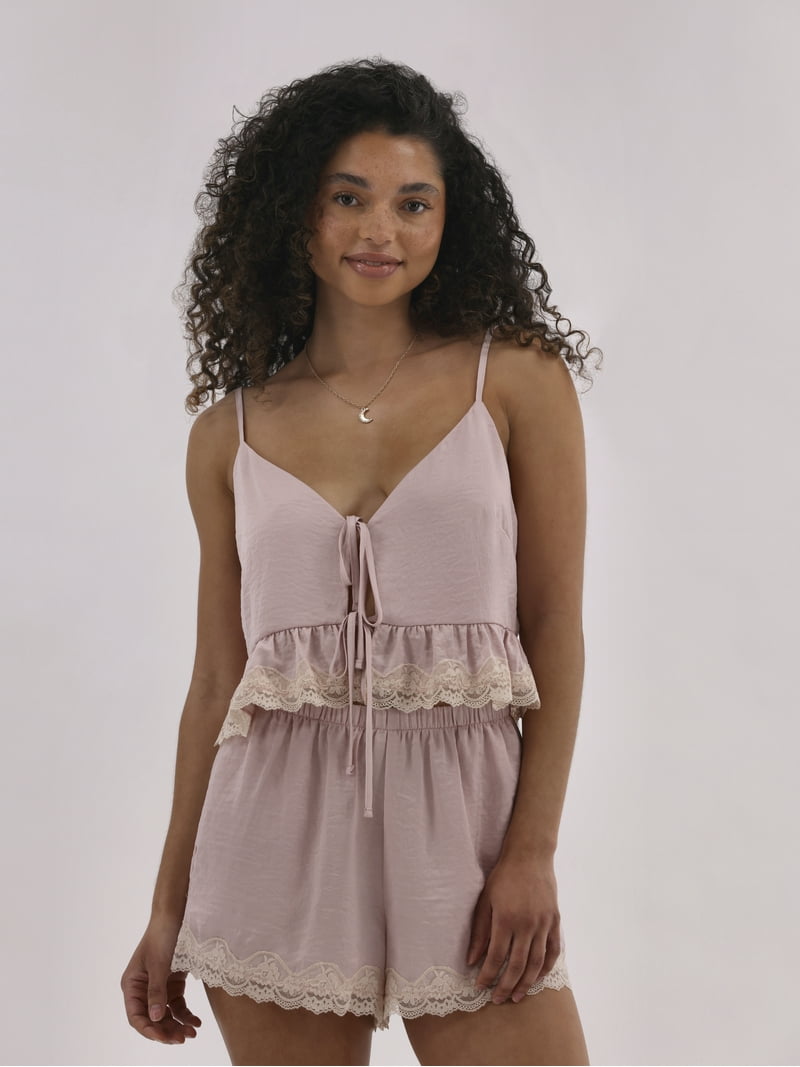 No Boundaries Satin Sleep Cami with Scallop Lace Trim, Women's