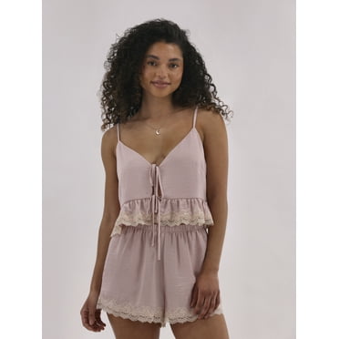 No Boundaries Satin Sleep Cami with Scallop Lace Trim, Women’s