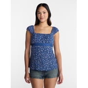 No Boundaries Babydoll Top with Satin Trim, Women’s XXS-XXL