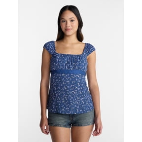 No Boundaries Babydoll Top with Satin Trim, Women’s XXS-XXL