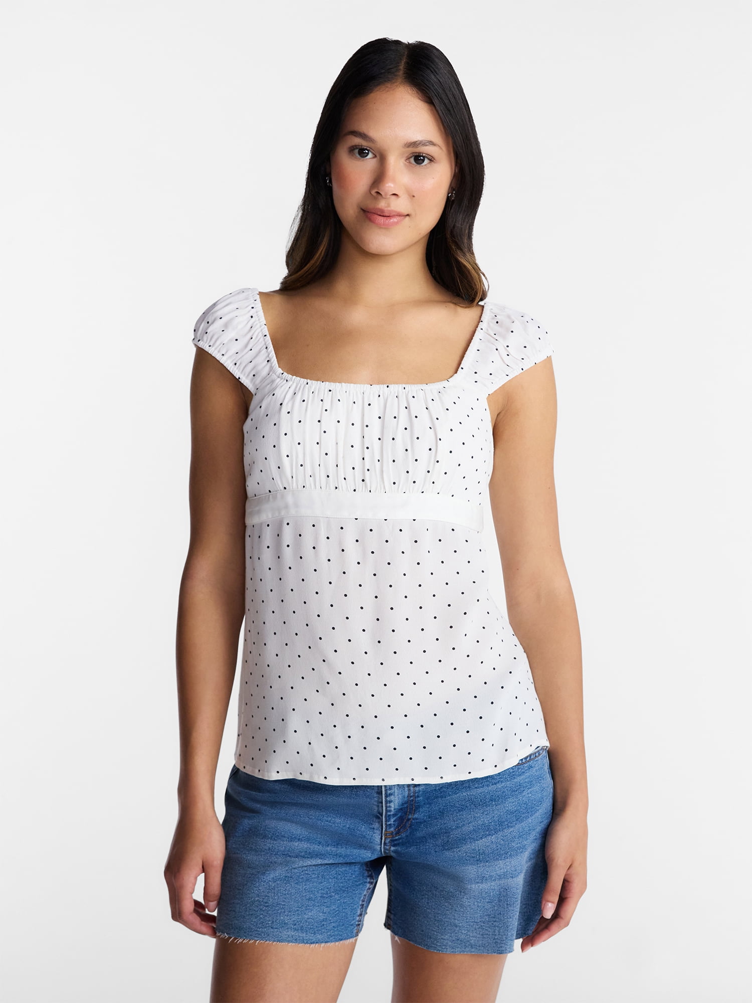 No Boundaries Babydoll Top with Satin Trim, Women’s XXS-XXL