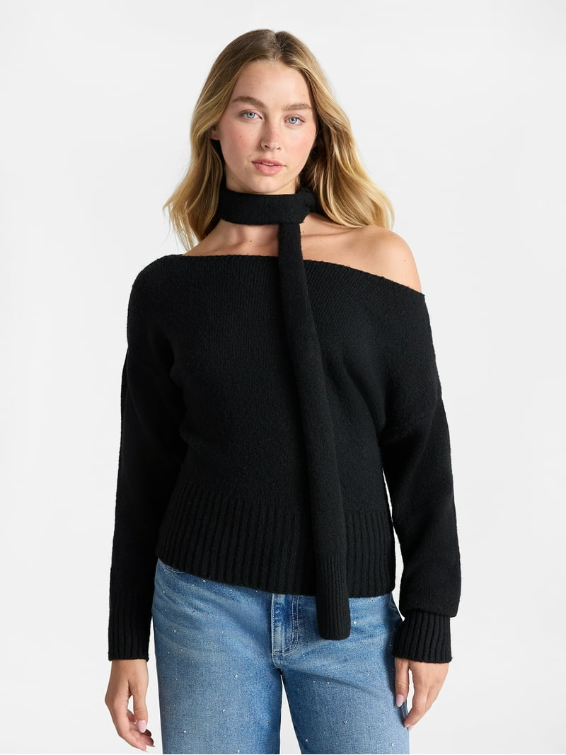 No Boundaries Scarf Sweater, Midweight, 2-Piece, Women's - Walmart.com