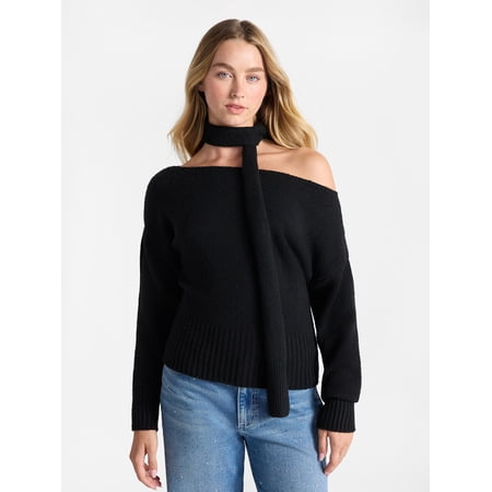 No Boundaries Scarf Sweater, Midweight, 2-Piece, Women’s