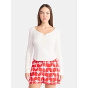 No Boundaries Scoop Neck Shirttail Henley Top with Long Sleeves, Women’s