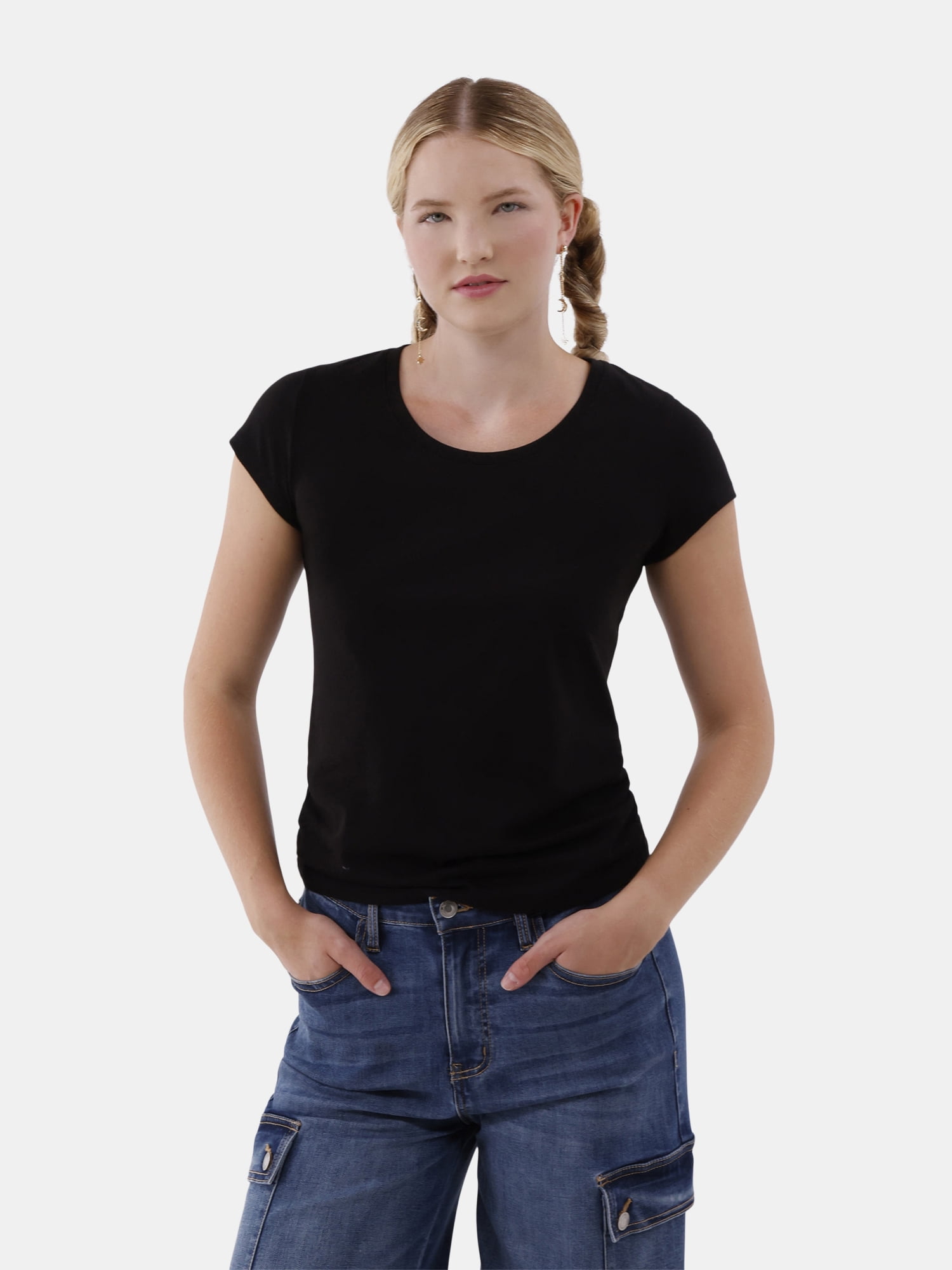 No Boundaries Scoop Neck Short-Sleeve T-Shirt, Black Soot