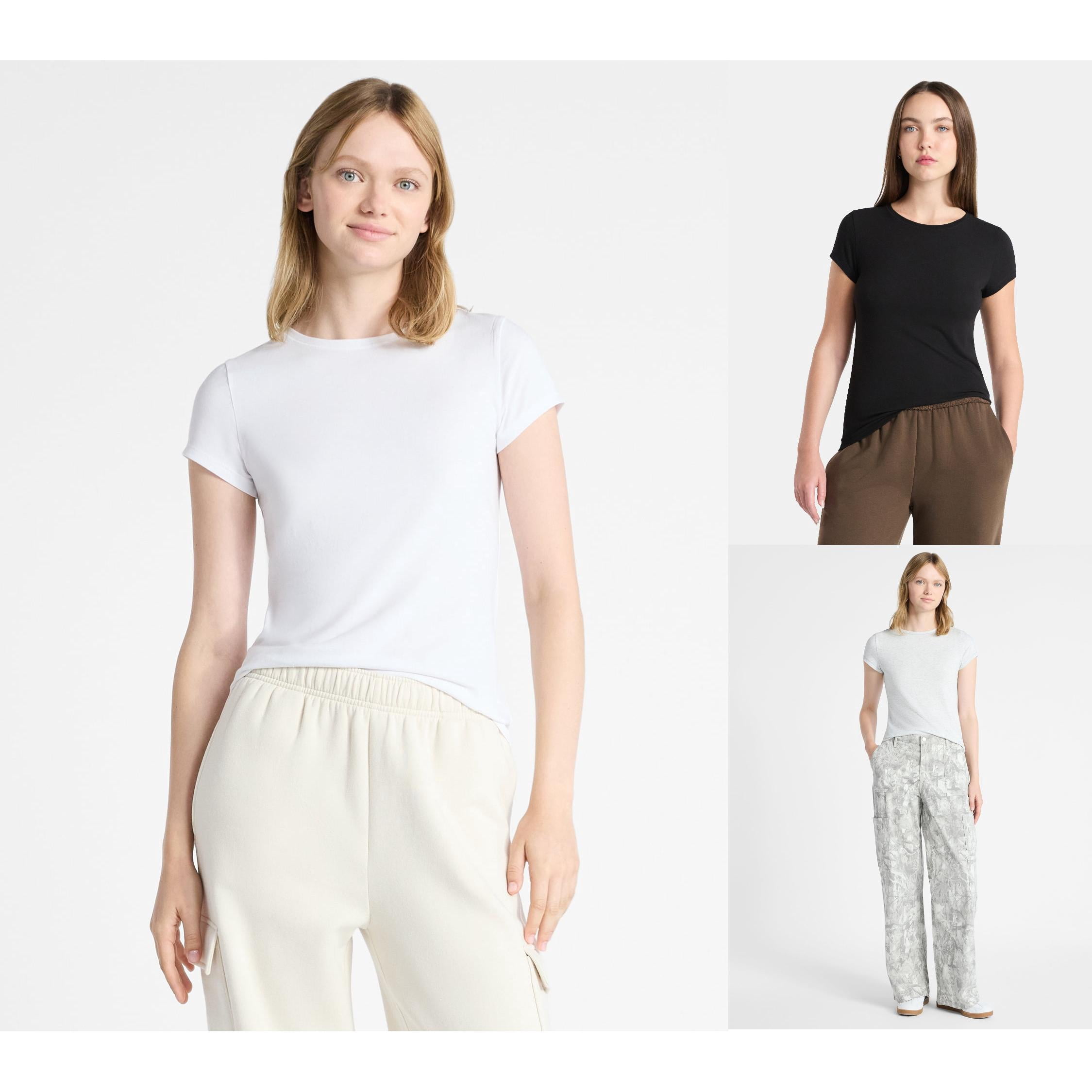 No Boundaries Scoop Neck Tee with Short Sleeves, 1 or 3-Pack, Women’s