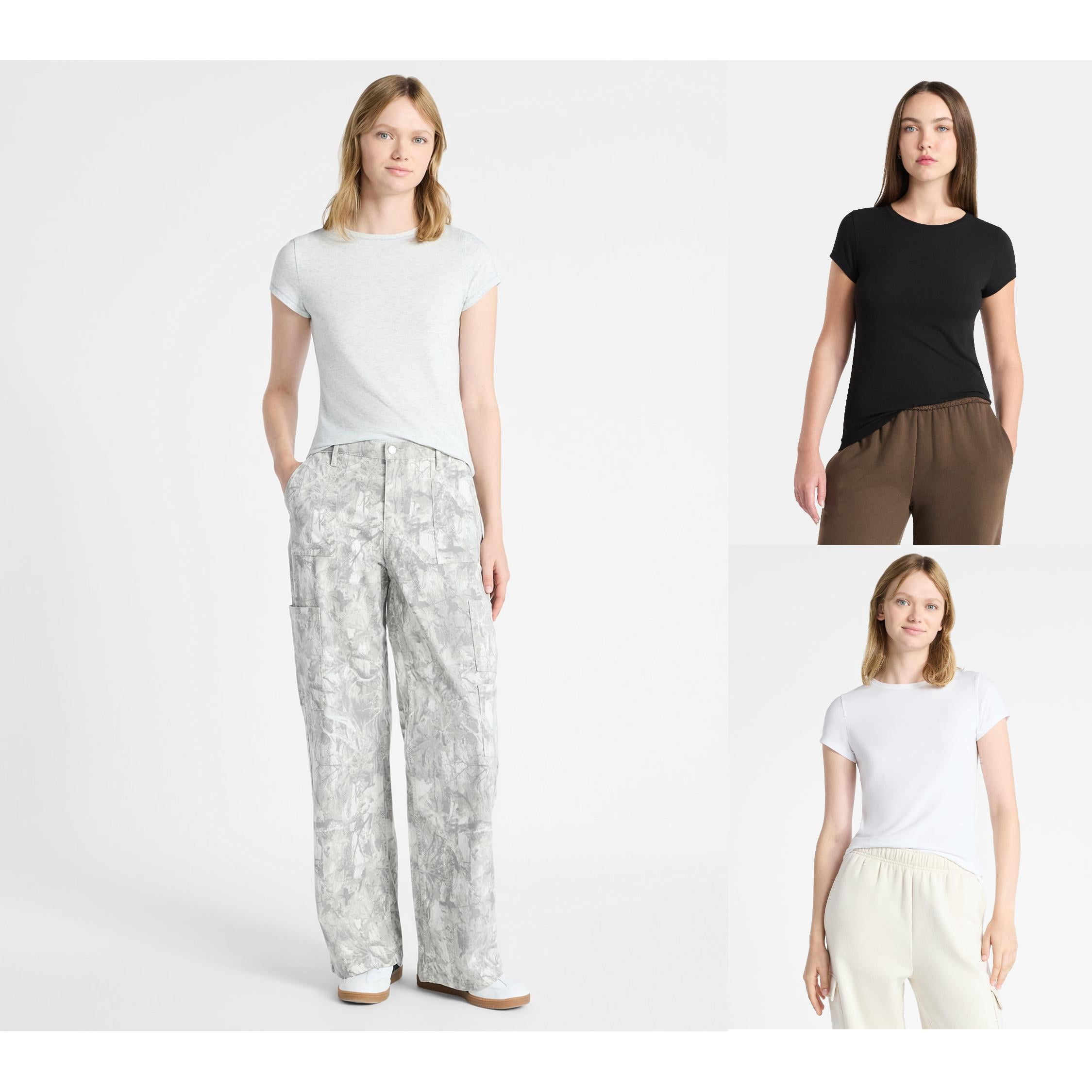 No Boundaries Scoop Neck Tee with Short Sleeves, 1 or 3-Pack, Women’s