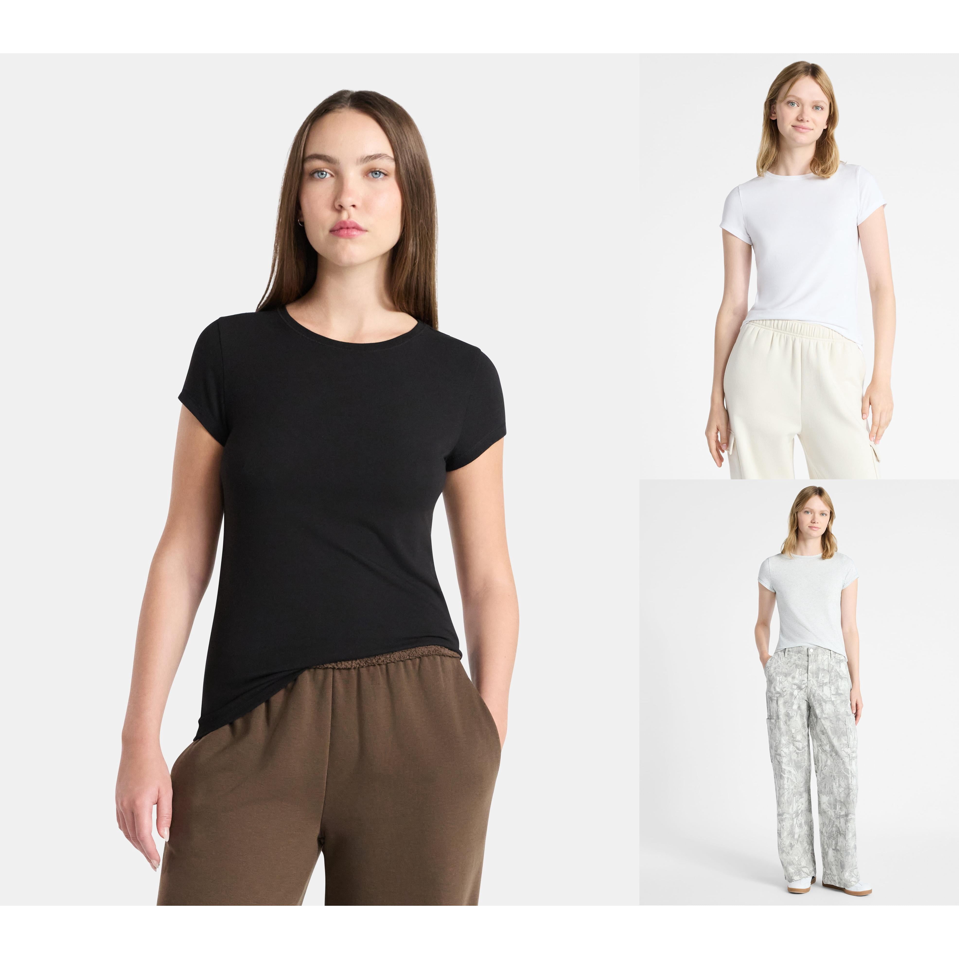 No Boundaries Scoop Neck Tee with Short Sleeves, 1 or 3-Pack, Women’s