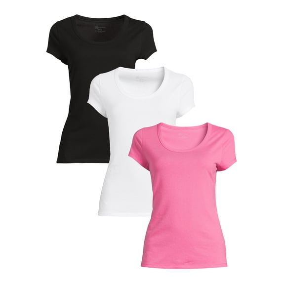 No Boundaries Scoop Neck Tee with Short Sleeves, 1 or 3-Pack, Women’s