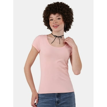 No Boundaries Scoop Neck Tee with Short Sleeves, Women's