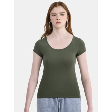 No Boundaries Scoop Neck Tee with Short Sleeves, Women's
