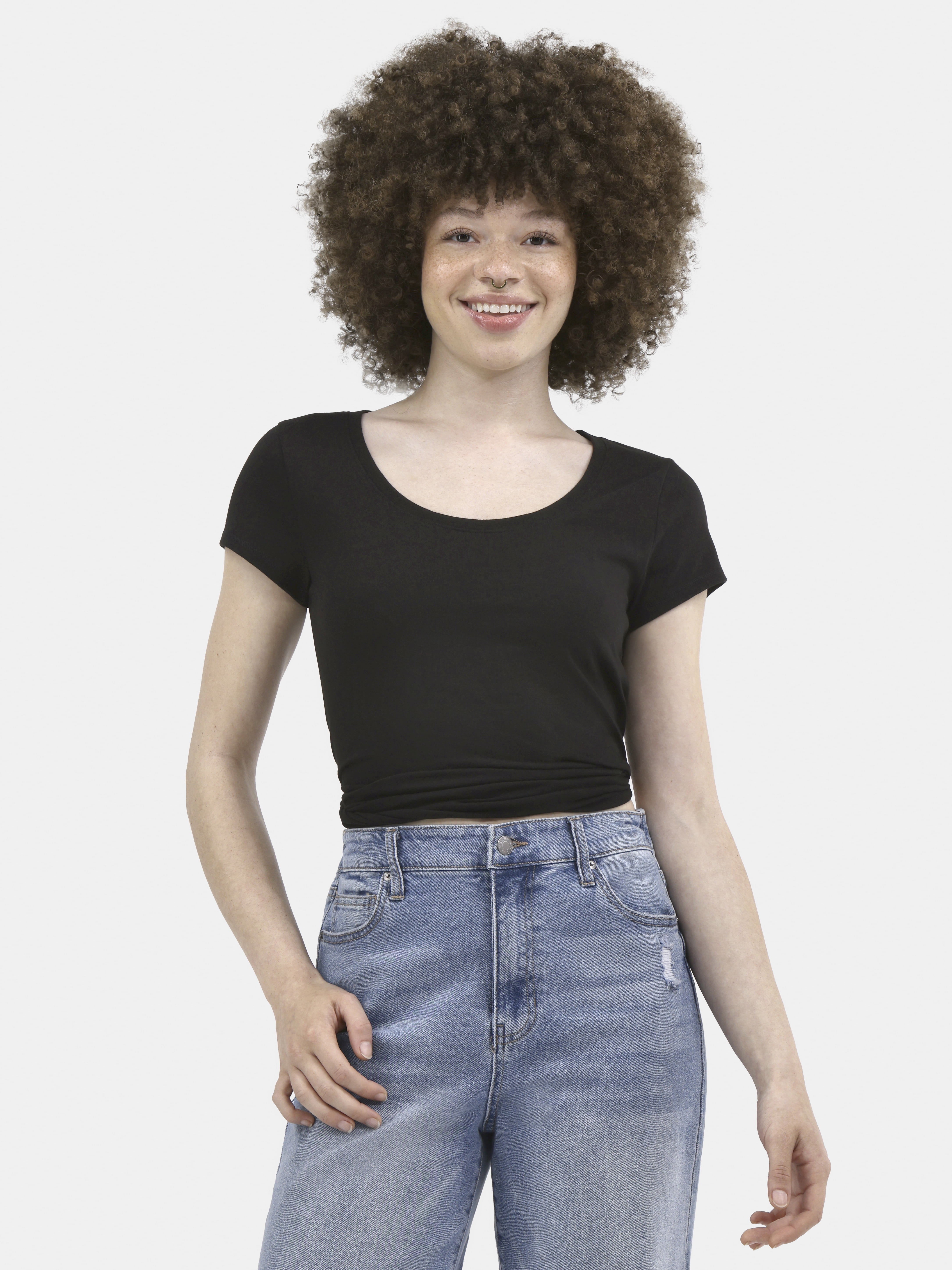No Boundaries Short Sleeve Scoop Neck Tee, Women's XXS-XXXL