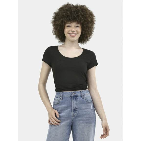 No Boundaries Short Sleeve Scoop Neck Tee, Women's