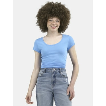 No Boundaries Scoop Neck Tee with Short Sleeves, Women's